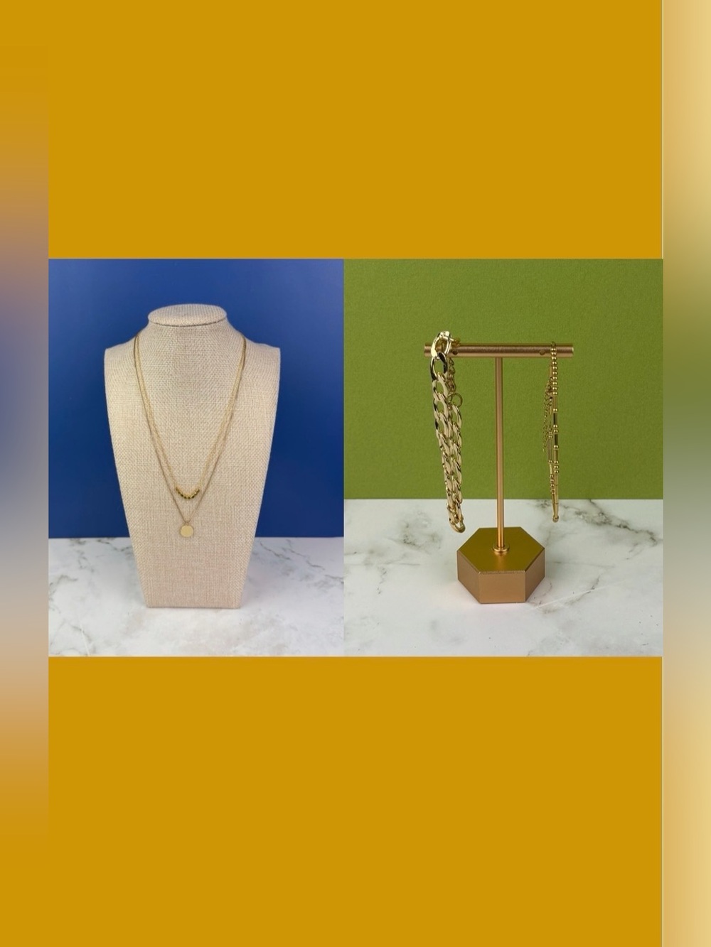 Modern Gold Jewelry Bundle: Set of 2 Necklaces & 2 Bracelets